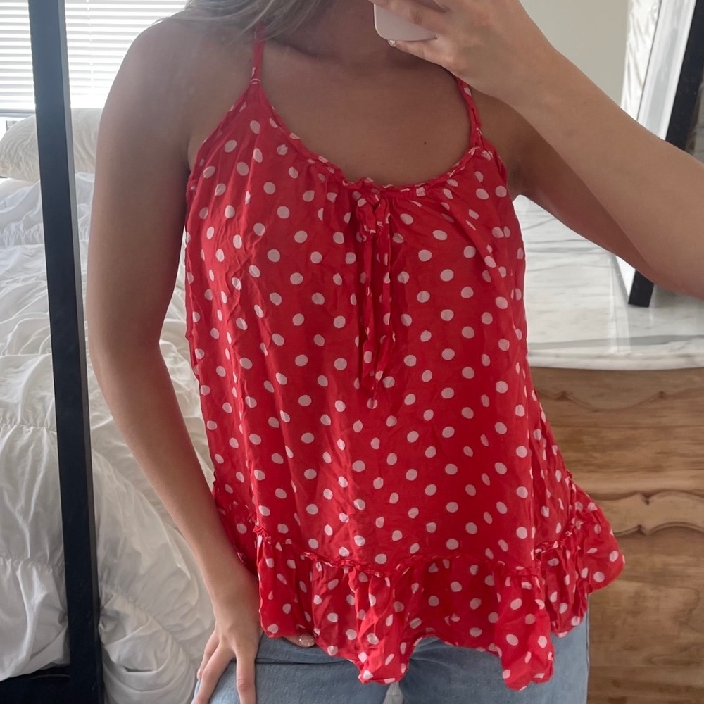 Vintage Y2K Victoria's Secret Red and White Polka Dot Silk Blend Tank
